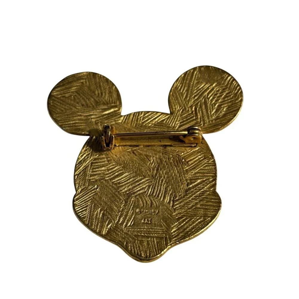 Rare Disney Mickey Mouse Pin Brooch Satin Gold Tone Smiling Face VTG‎ Animation